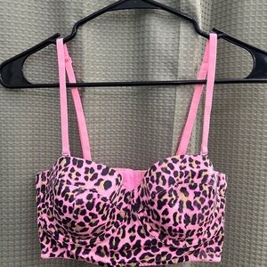 Pink cheetah lace print crop top/bra sz 36C